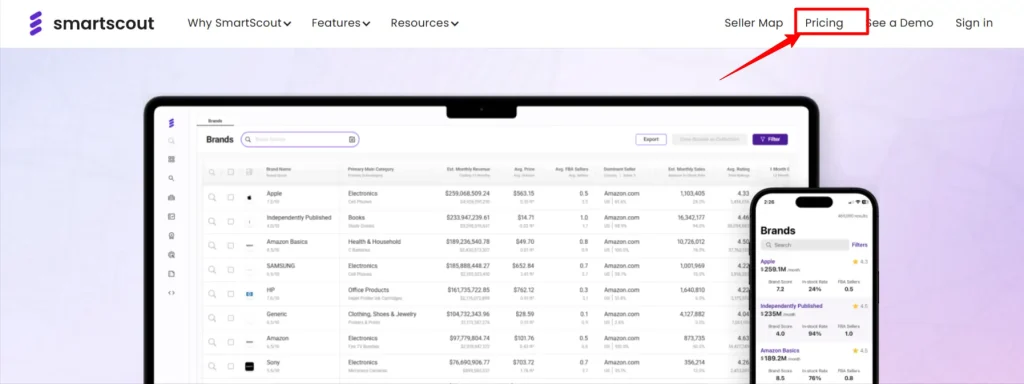 SmartScout Pricing Tab