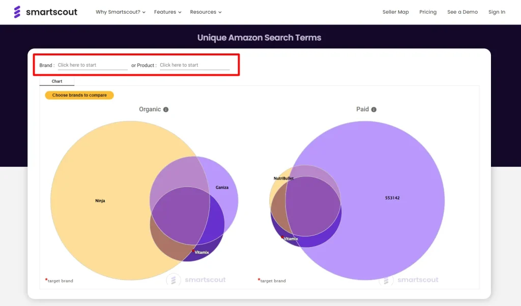 Searching competitor ASINs with SmartScout Keyword Detective